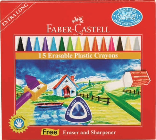 FABER-CASTELL 15 ERASABLE PLASTIC CRAYONS