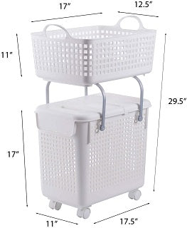 WHITE MULTIPURPOSE 2-3 TIER LAUNDRY BASKET CART CF-63