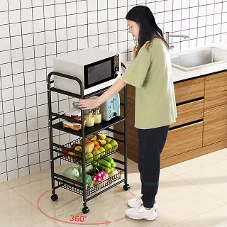 BLACK METAL TROLLEY CART WITH WIRED BASKETS  901