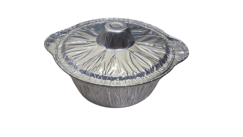 DISPOSABLE ALUMINIUM ROUND CONTAINERS WITH COVER AND HANDLES