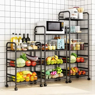 BLACK METAL TROLLEY CART WITH WIRED BASKETS  901