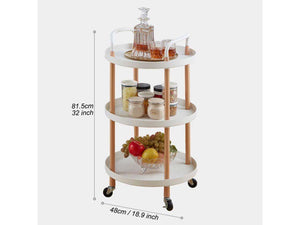 3-TIER ROLLING ROUND UTILITY CART SHELF WITH HANDLE AND WHEELS