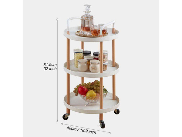 3-TIER ROLLING ROUND UTILITY CART SHELF WITH HANDLE AND WHEELS