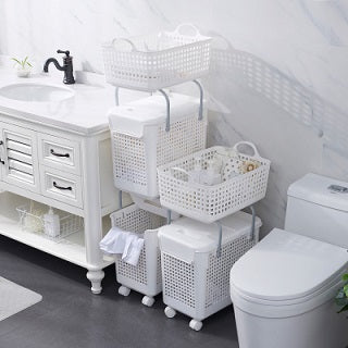 WHITE MULTIPURPOSE 2-3 TIER LAUNDRY BASKET CART CF-63